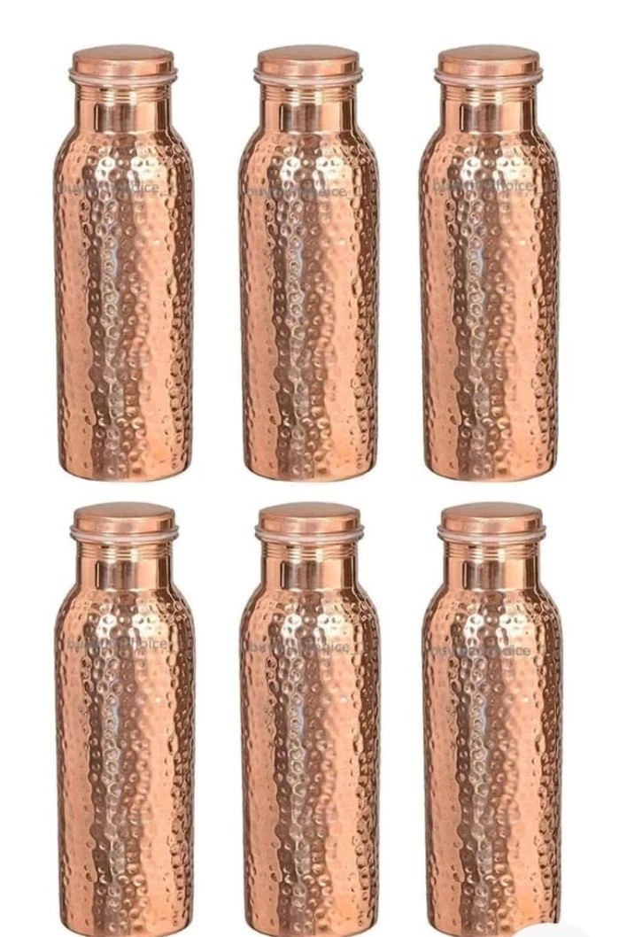 6 X Pure Copper Hammered Water Bottle Drinking Water Flask, For Health Benefits