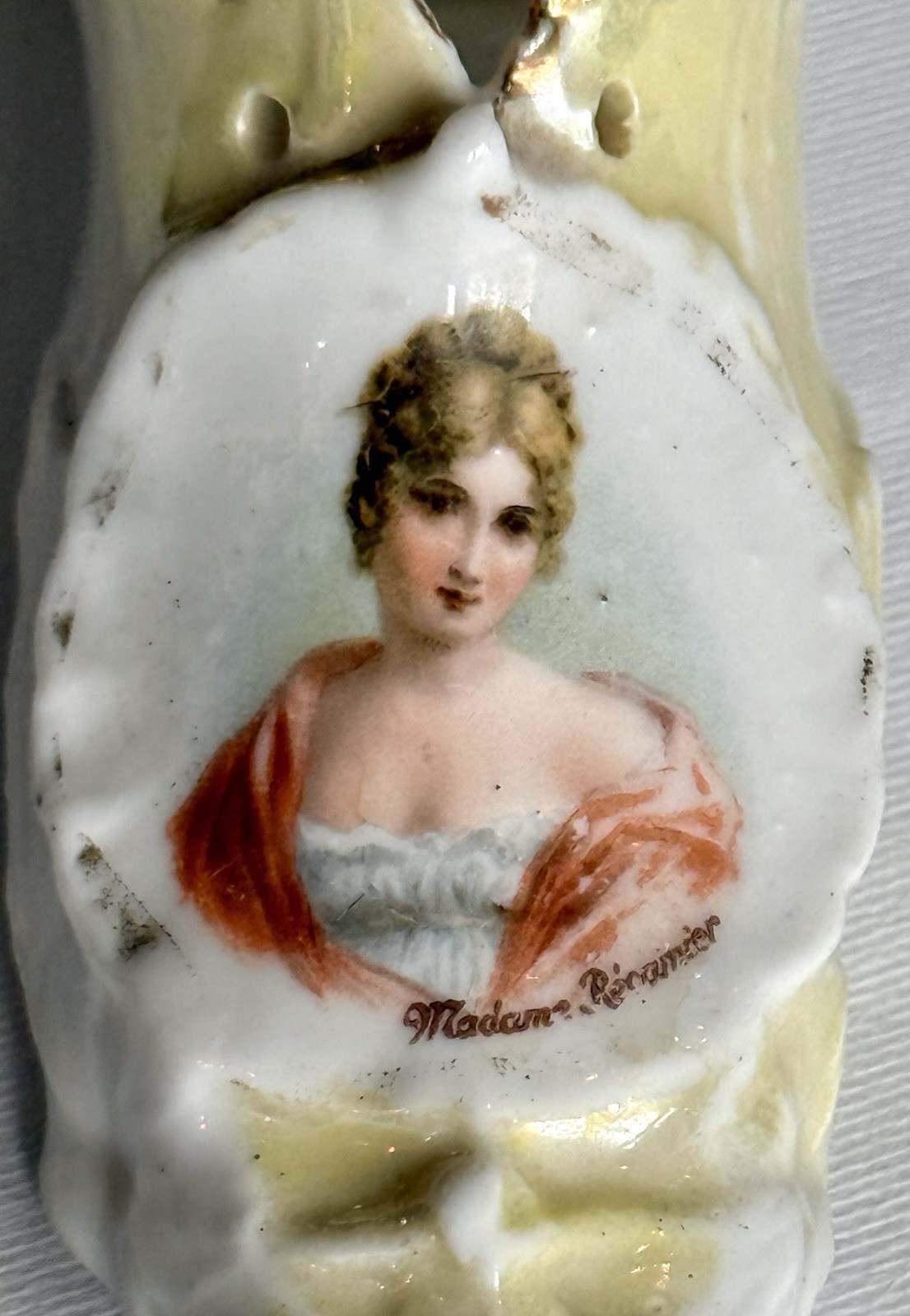 Vintage Ceramic Porcelain German Slipper Shoe White w/Gold Trim Madam Recameir