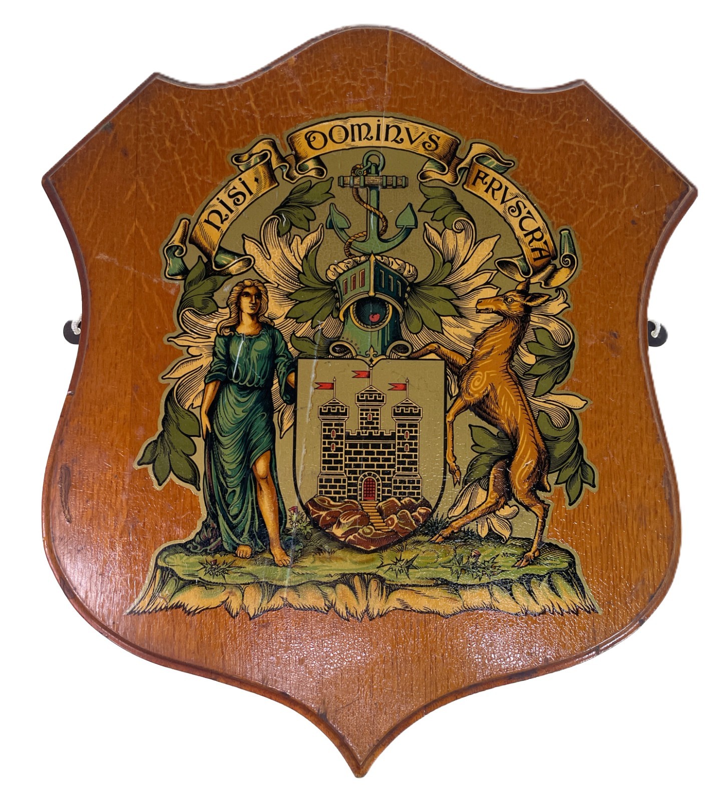 Edinburgh’s Coat of Arms Wood Plaque Castle Woman Deer