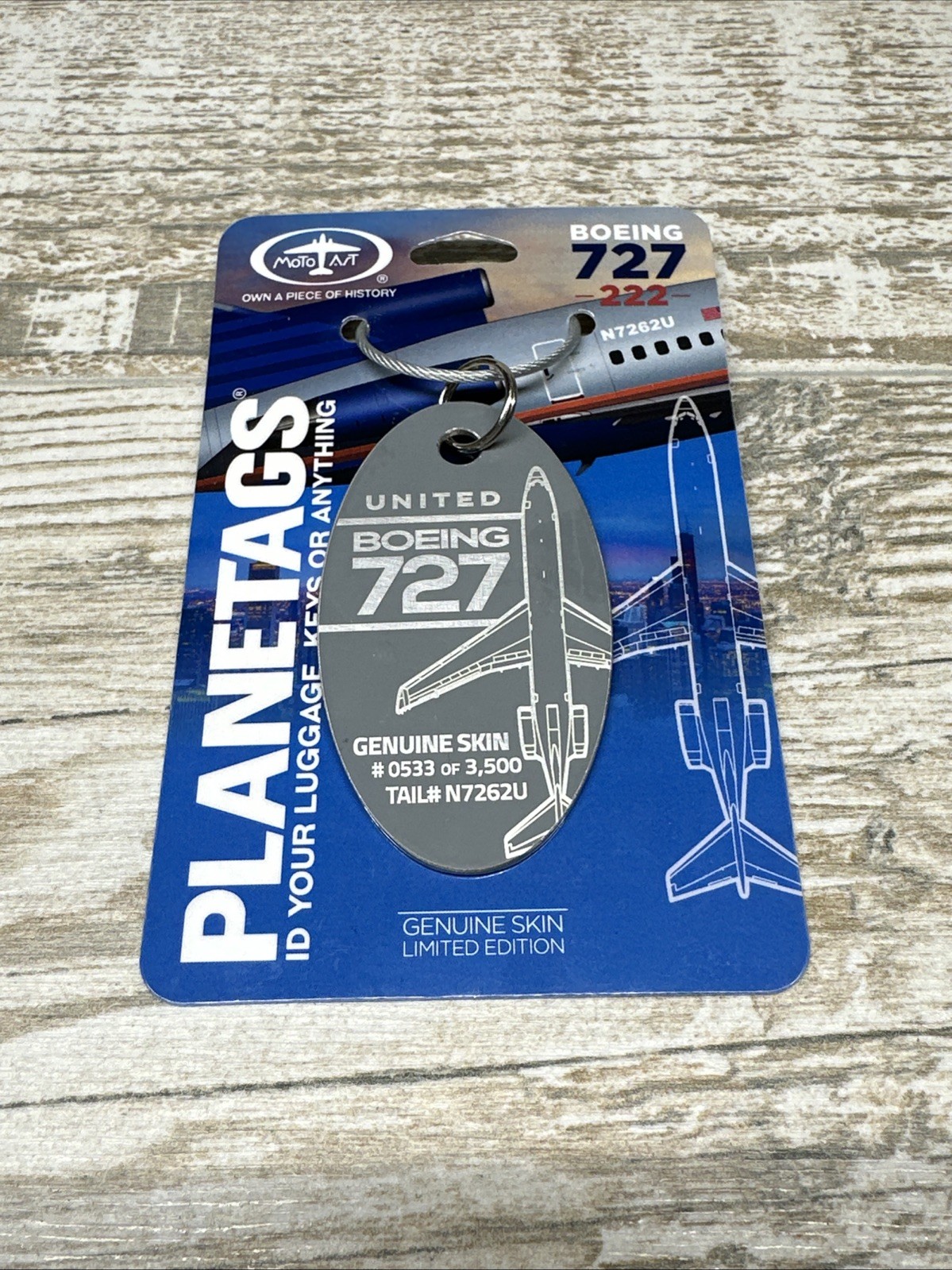MotoArt Planetags Boeing 727-222 - TAIL # N7262U Gray Tag #0533 Out Of 3500