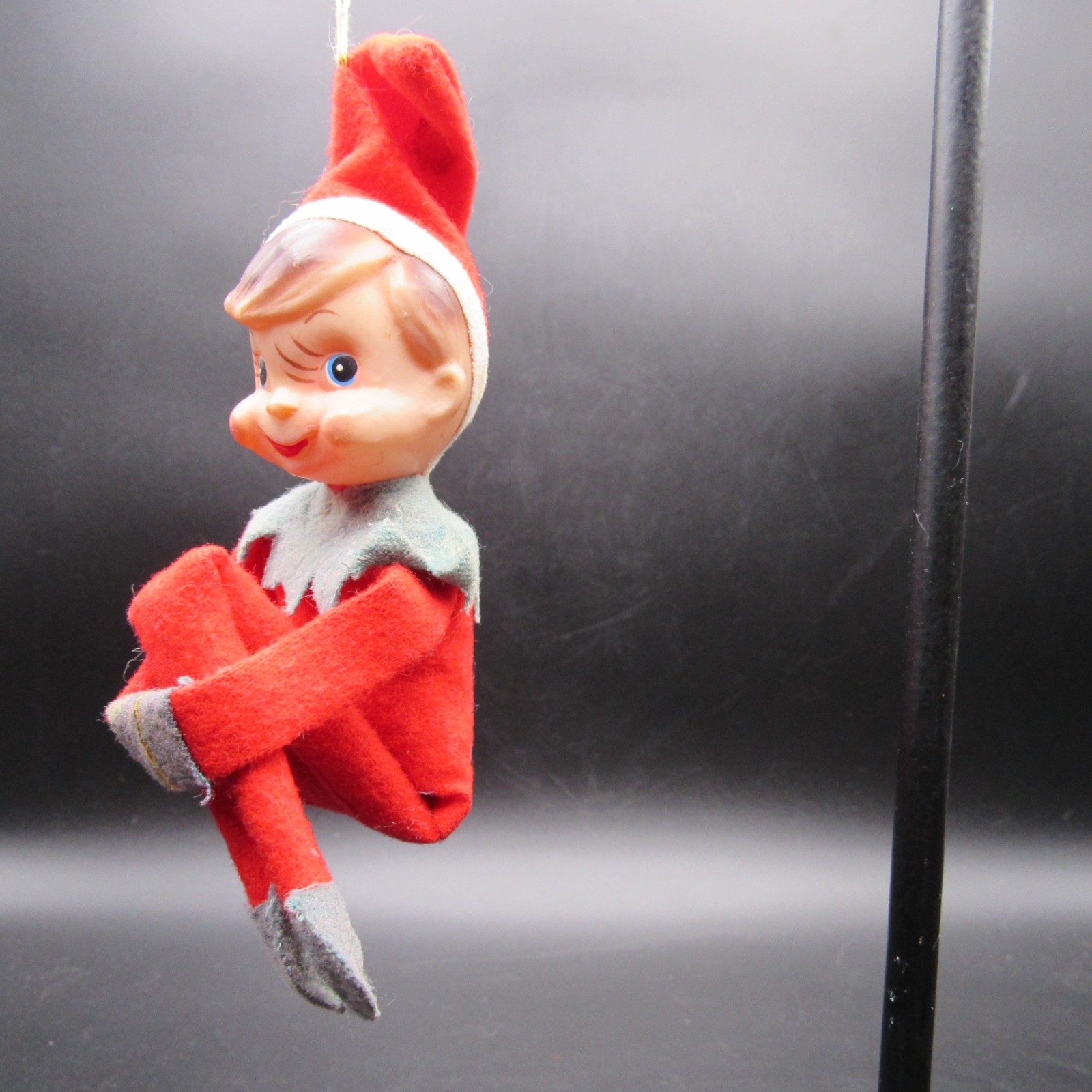 Vintage Knee Hugger Elf Ornament Red Felt Molded Vinyl Head Pixie 9 Inch Vintage Knee Hugger Elf Ornament Red Felt Molded Vinyl Head Pixie 9 Inch