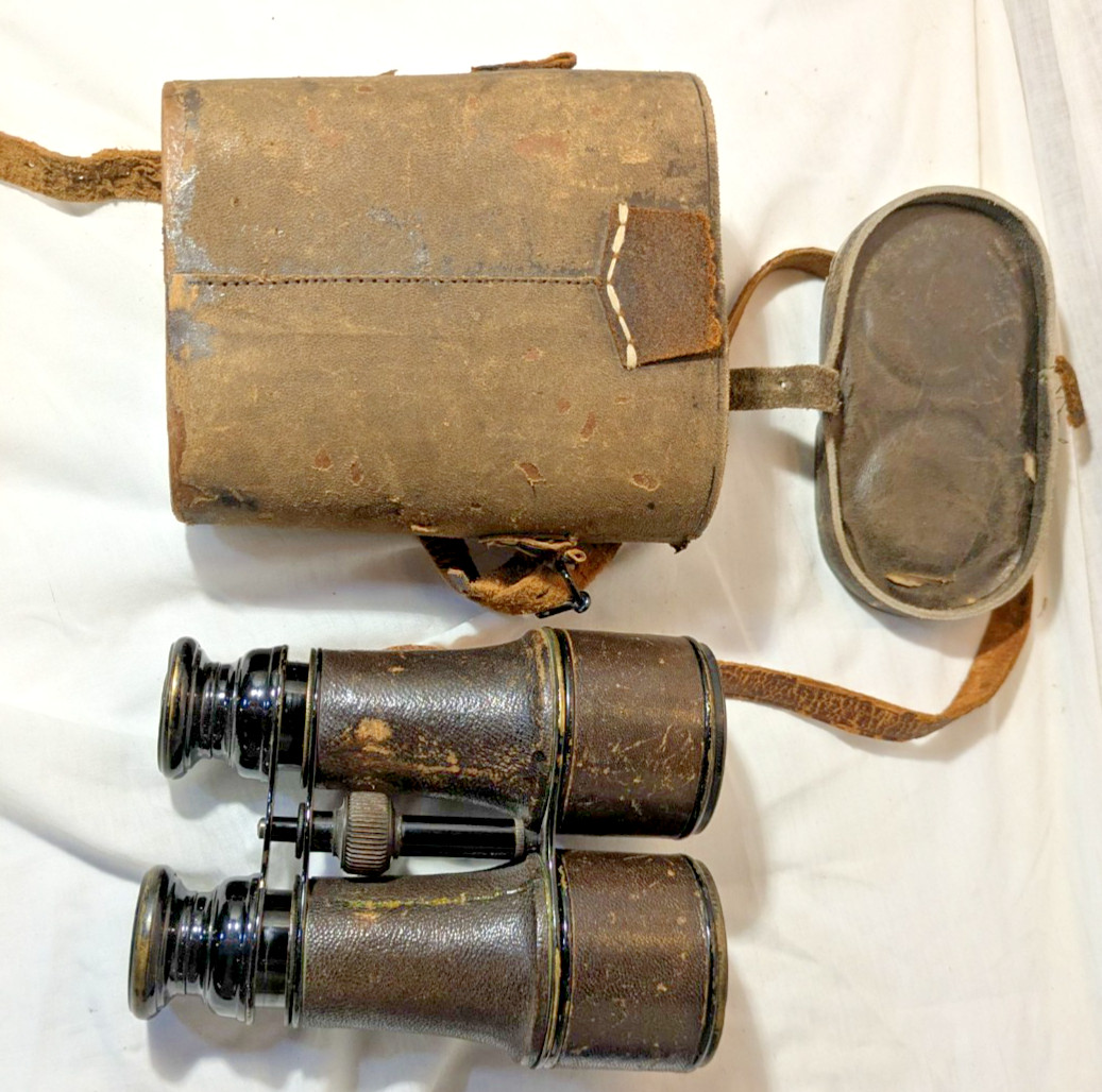Antique Chevalier Opticien Paris Binoculars Field Glasses Leather Case French