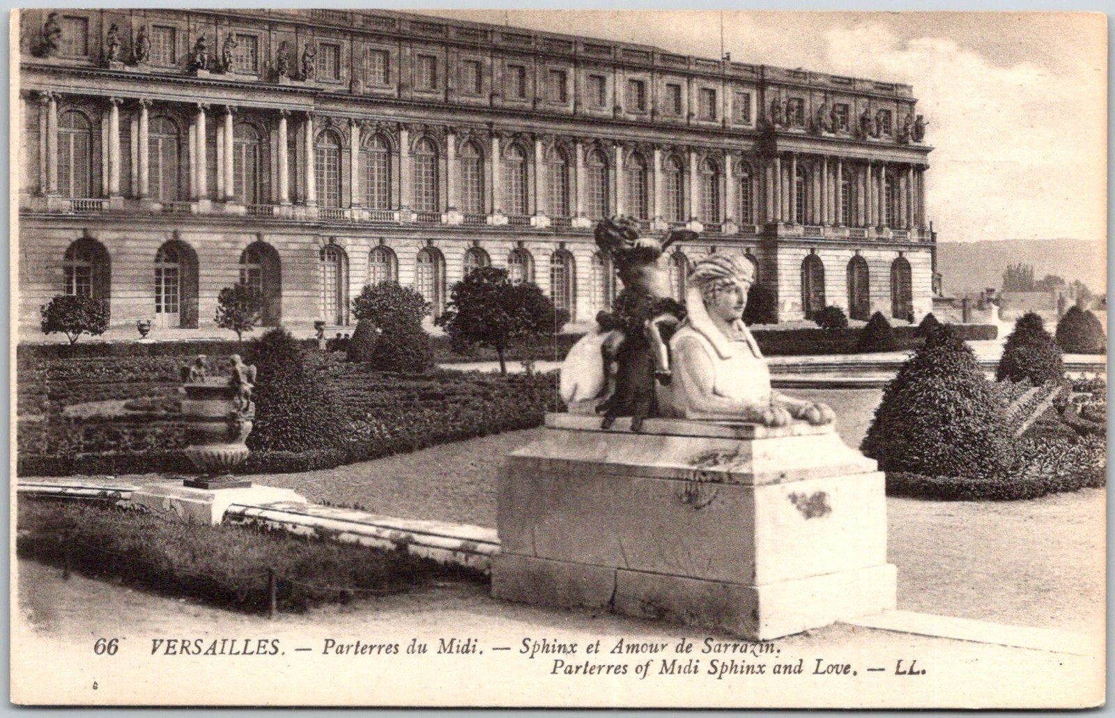Versailles France Parterres of Midi Sphinx and Love C.1910s Unposted Postcard