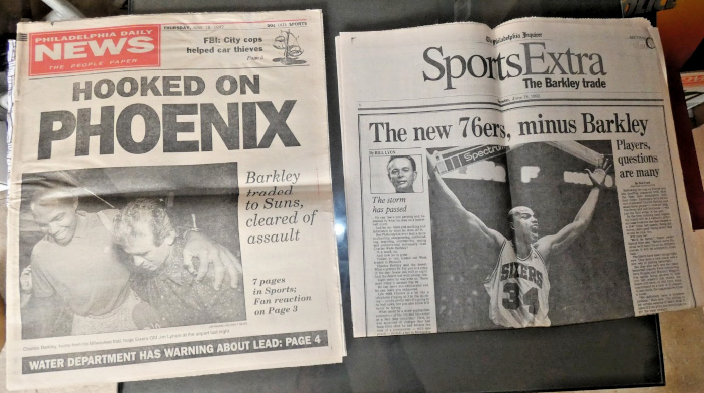 (2) 1992 CHARLES BARKLEY TRADED TO SUNS NEWSPAPERS ~ DAILY NEWS & INQUIRER