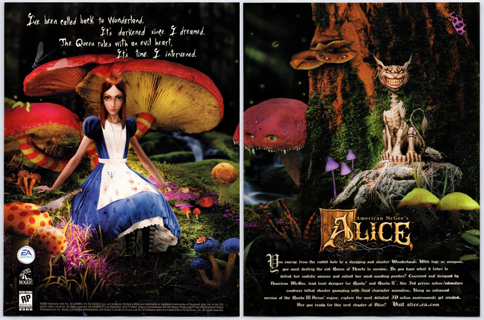 American McGee\'s Alice - PC Game - Vintage Original Print Ad/Poster Promo 2000