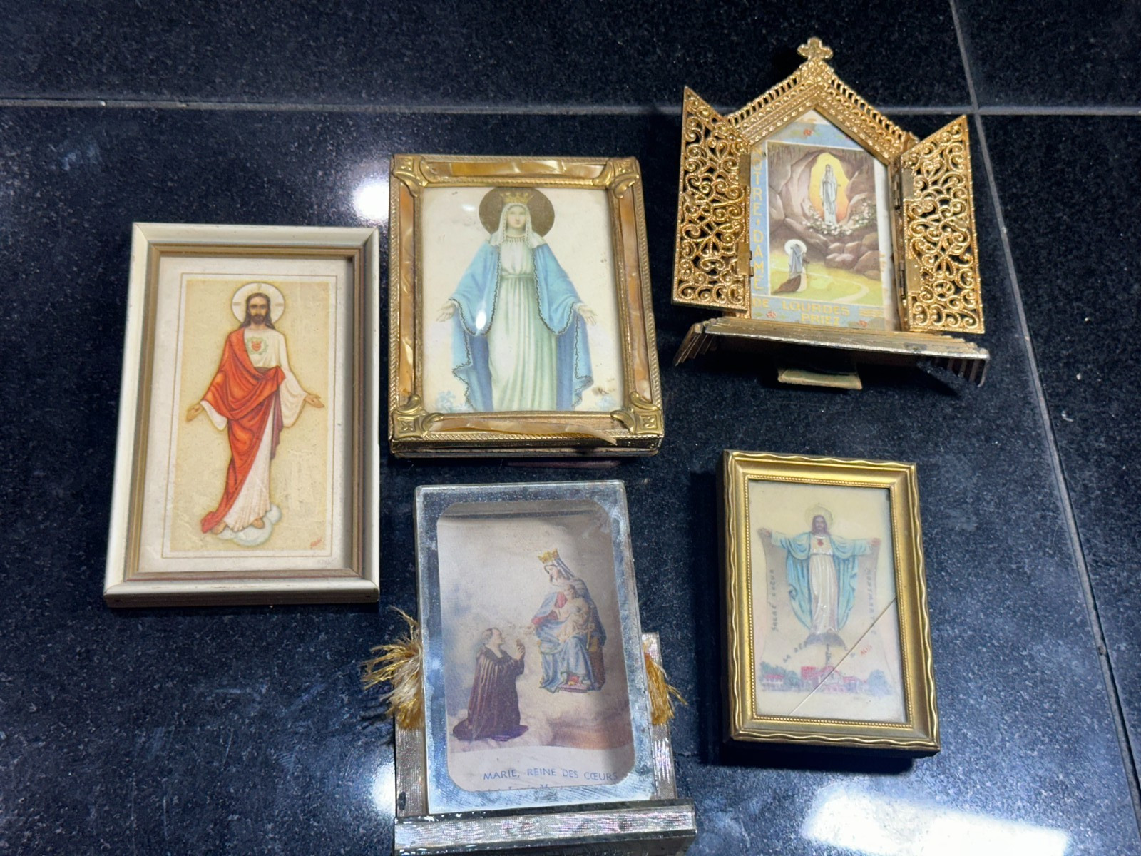 Antique Catholic Jesus Small Plaque Picture Frame Lot Christianity