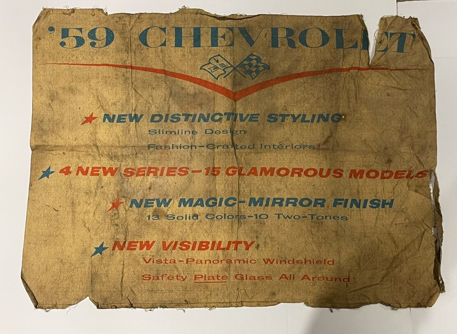 Rare 1959 Chevrolet Dealer Showroom Cloth Banner 15 Models New Styling Sign