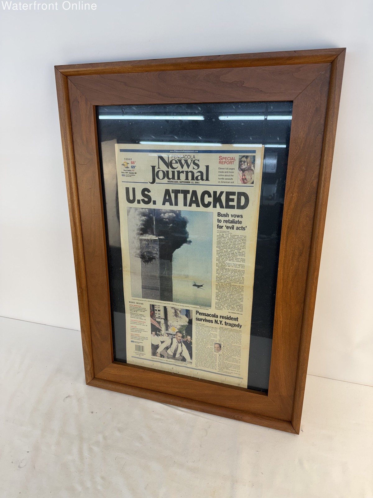 Vintage 9/11 Newspaper Sept 12 2001 Pensacola News Journal US Attacked Framed