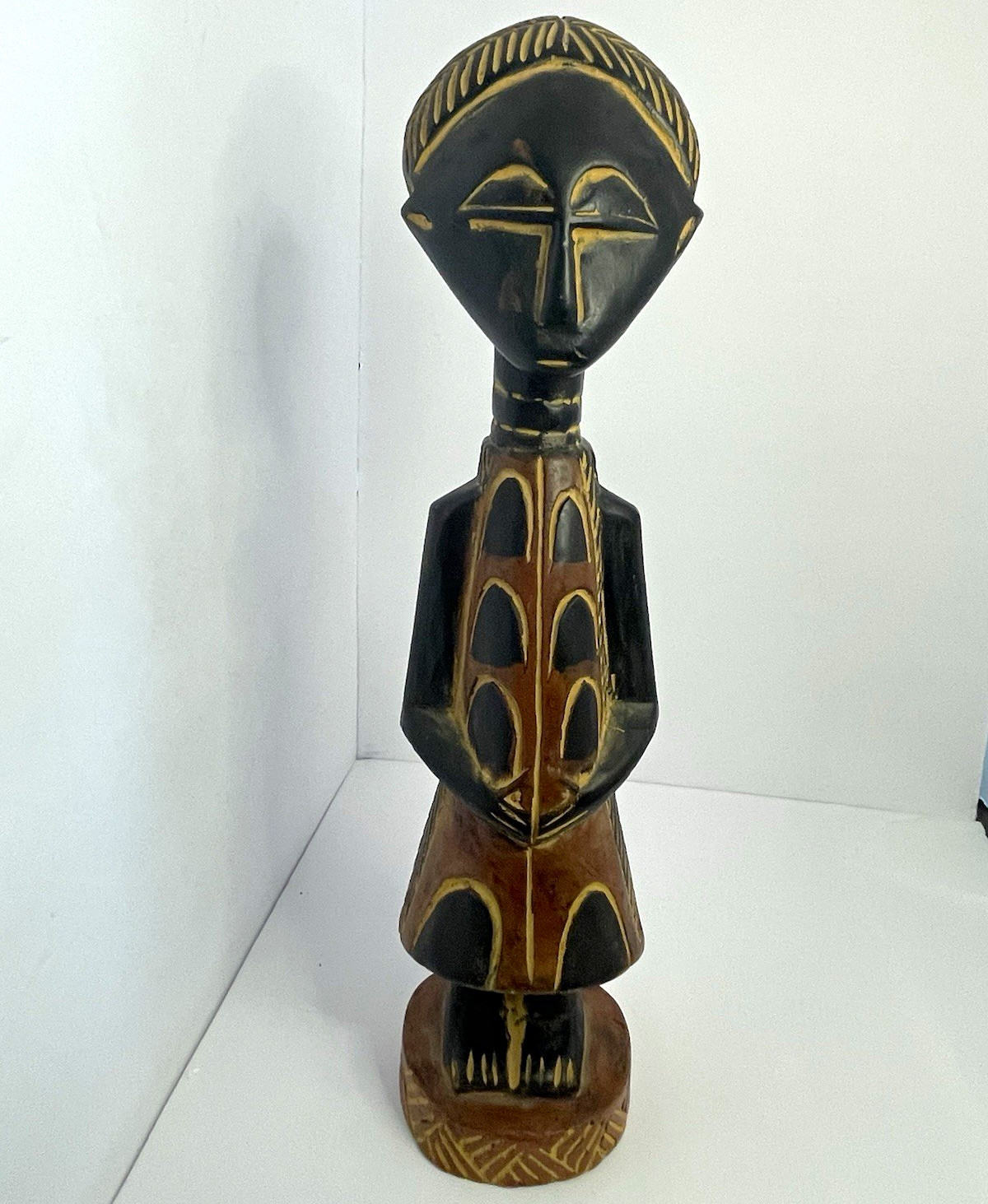 Vintage African Folk Art. Ghana hand-craved Tribal Fertility wood figure.  15 in