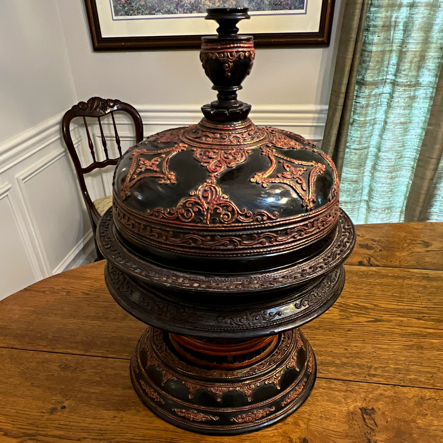 Vintage Burmese Myanmar Lacquerware Hsun-Ok Offering Vessel 19” Estate Find Vintage Burmese Myanmar Lacquerware Hsun-Ok Offering Vessel 19” Estate Find