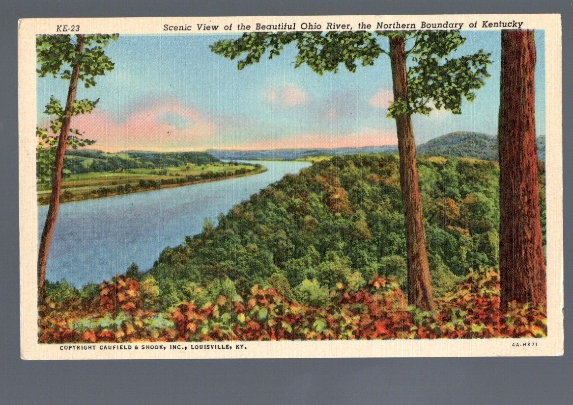 c1934 Ohio River Kentucky Northern Boundary Scenic Linen Postcard KE-23