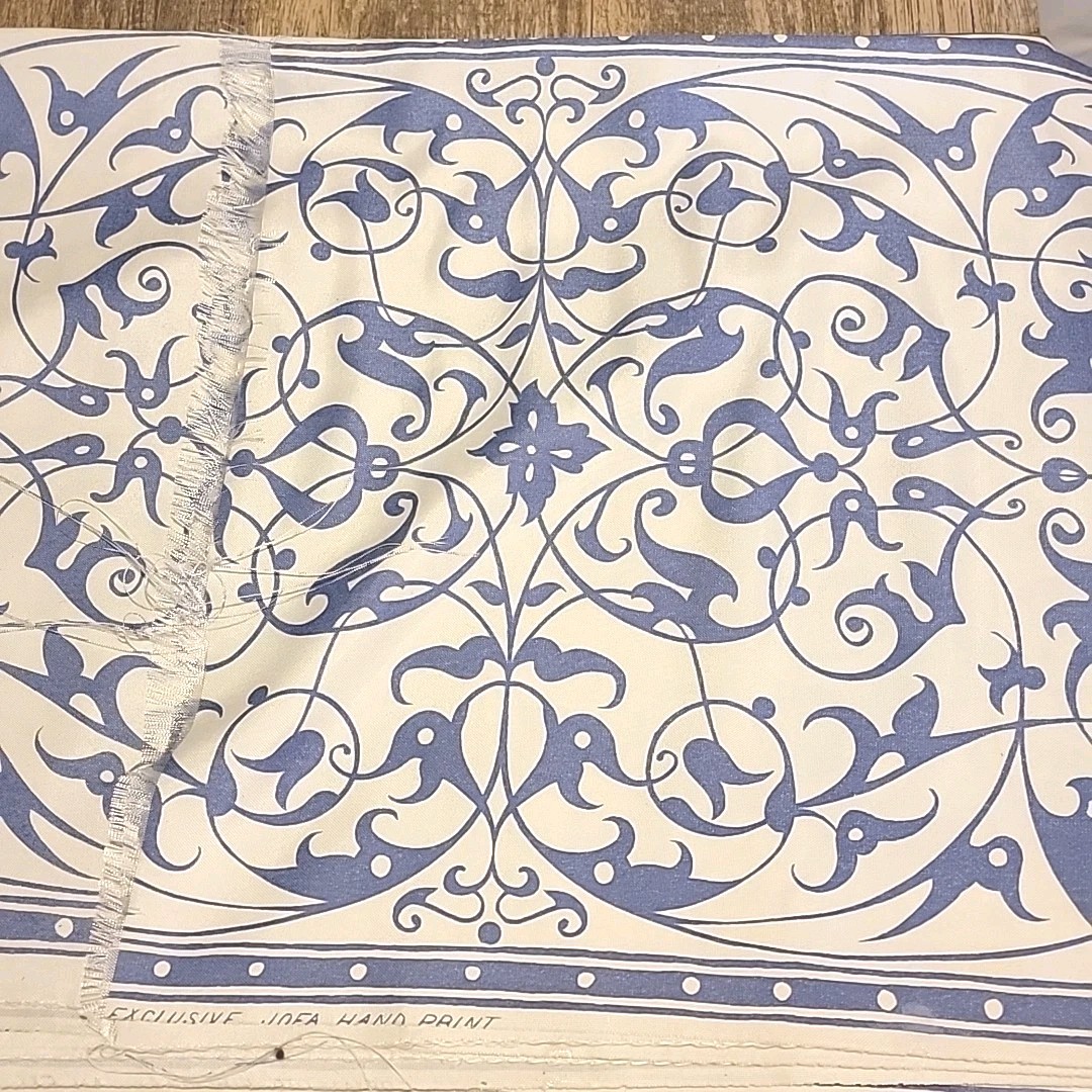 12 Yds Vtg LEE JOFA Fiberglas REJA Handprint Fabric Curtain Drapery Blue Floral