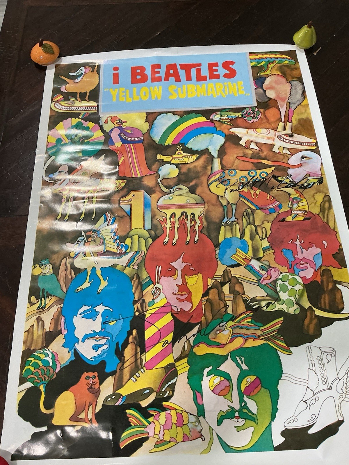The Beatles Yellow Submarine Movie Poster w/ John Lennon Paul McCartney Signatur The Beatles Yellow Submarine Movie Poster w/ John Lennon Paul McCartney Signatur
