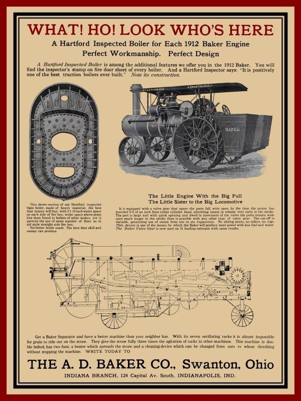 1912 A.D. Baker of Swanton OhiO Traction Steam Engine NEW Metal Sign: 12x16
