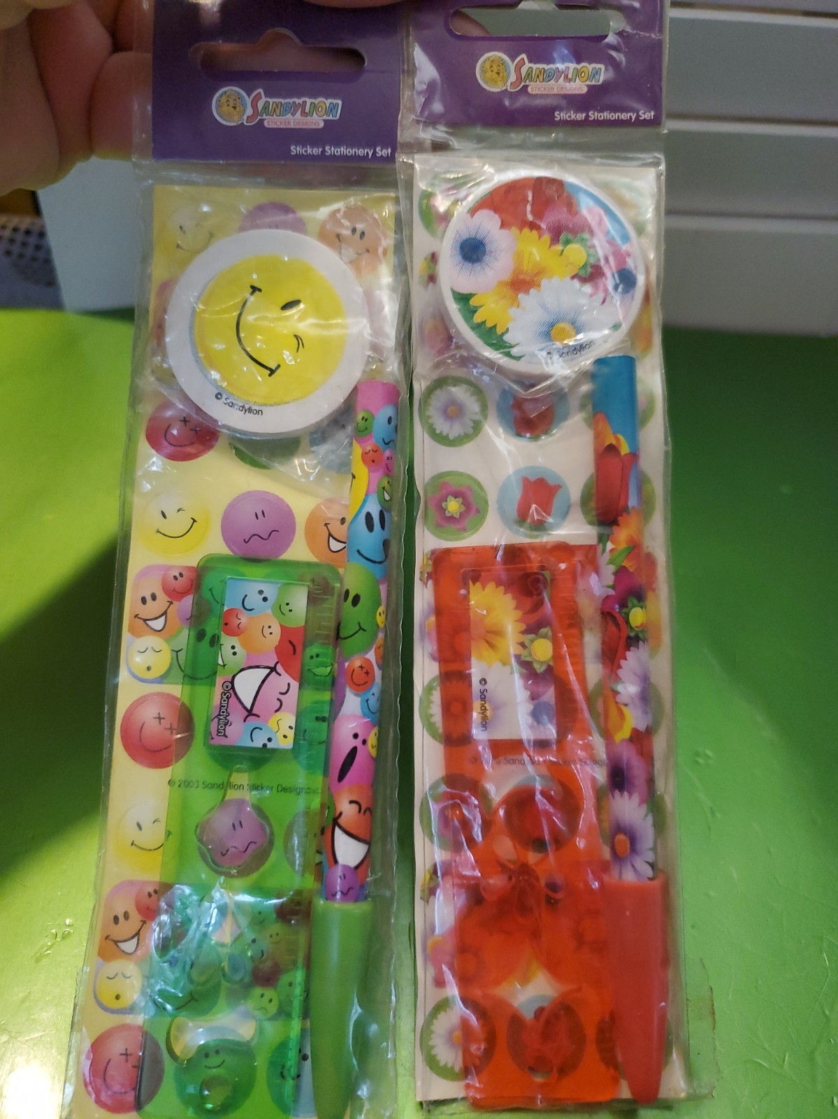 VTG 2003 Sandylion Lot 2 Sticker Stationery Sets Smiley Floral Pencil Ruler NIP