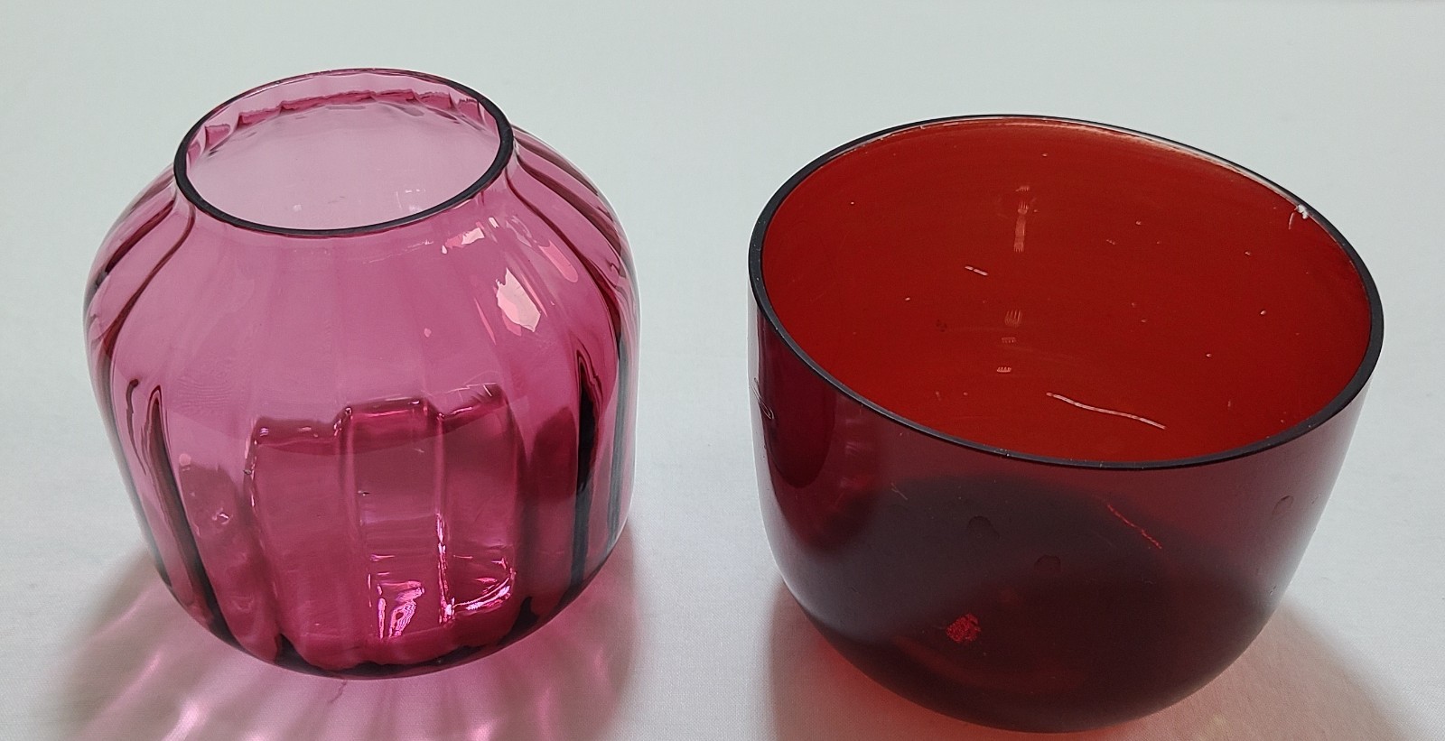 Bowls  Vases Cranberry Ruby Red Ribbed MCM VINTAGE
