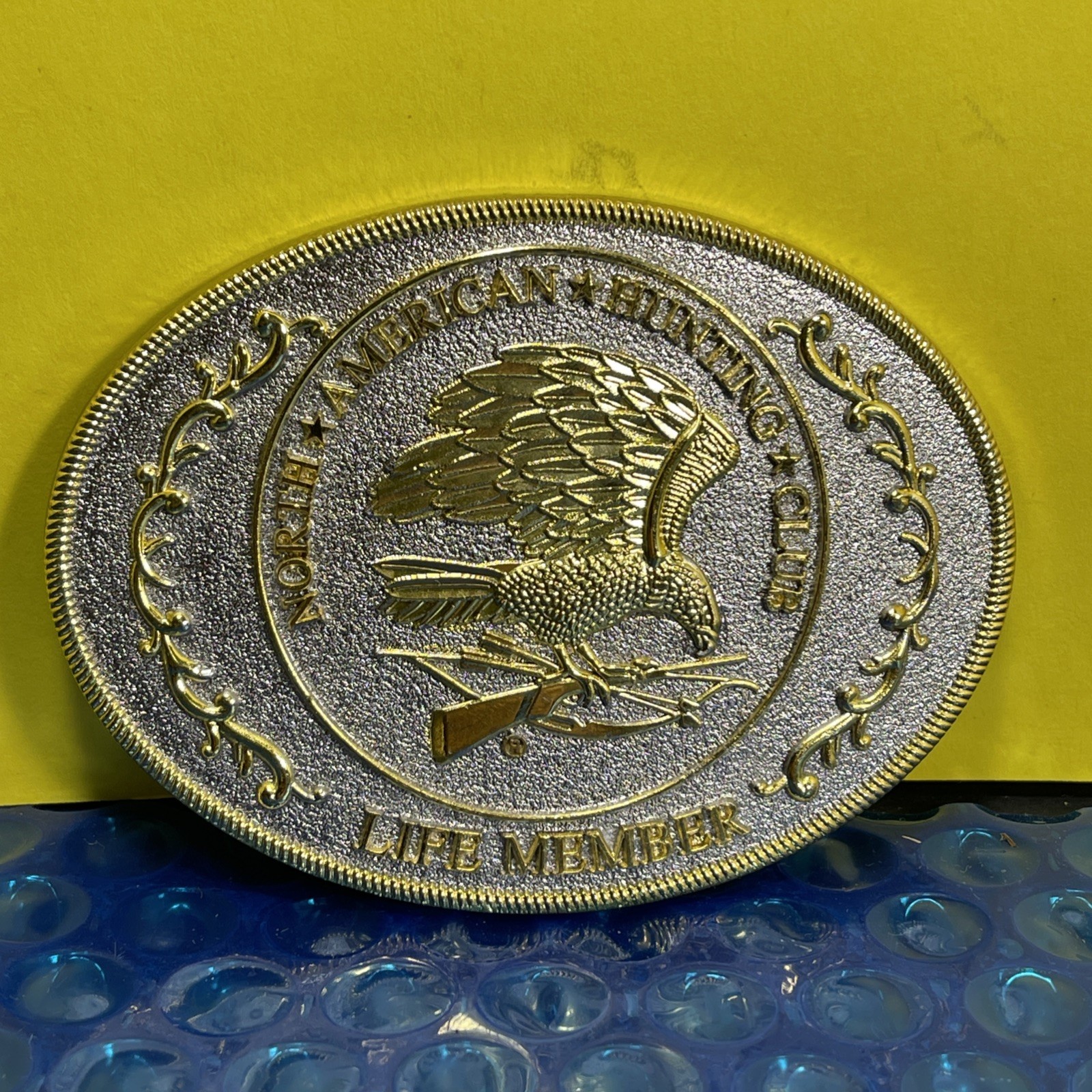 Vintage North American Hunting Club Life Member Belt Buckle 4X3