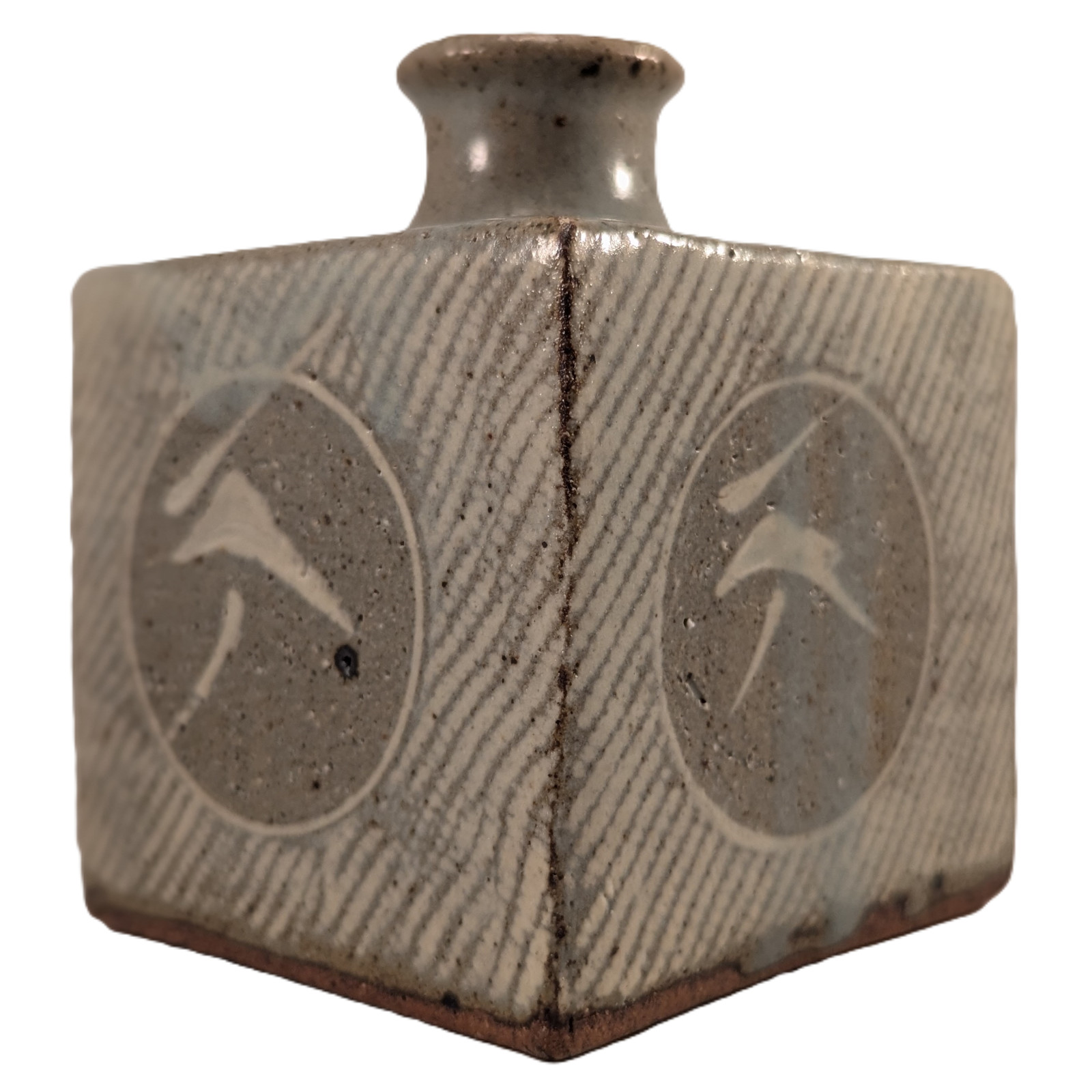 Tatsuzō Shimaoka 島岡達三 Japanese Mashiko Studio Pottery Blue Square Bottle Vase