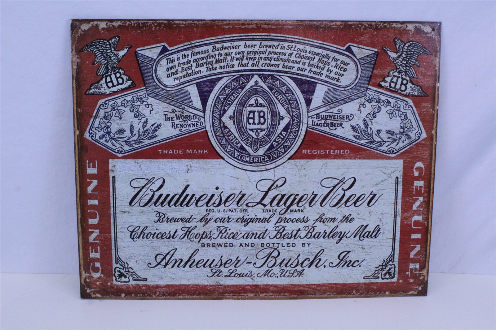 Weathered Tin Sign Budweiser 16