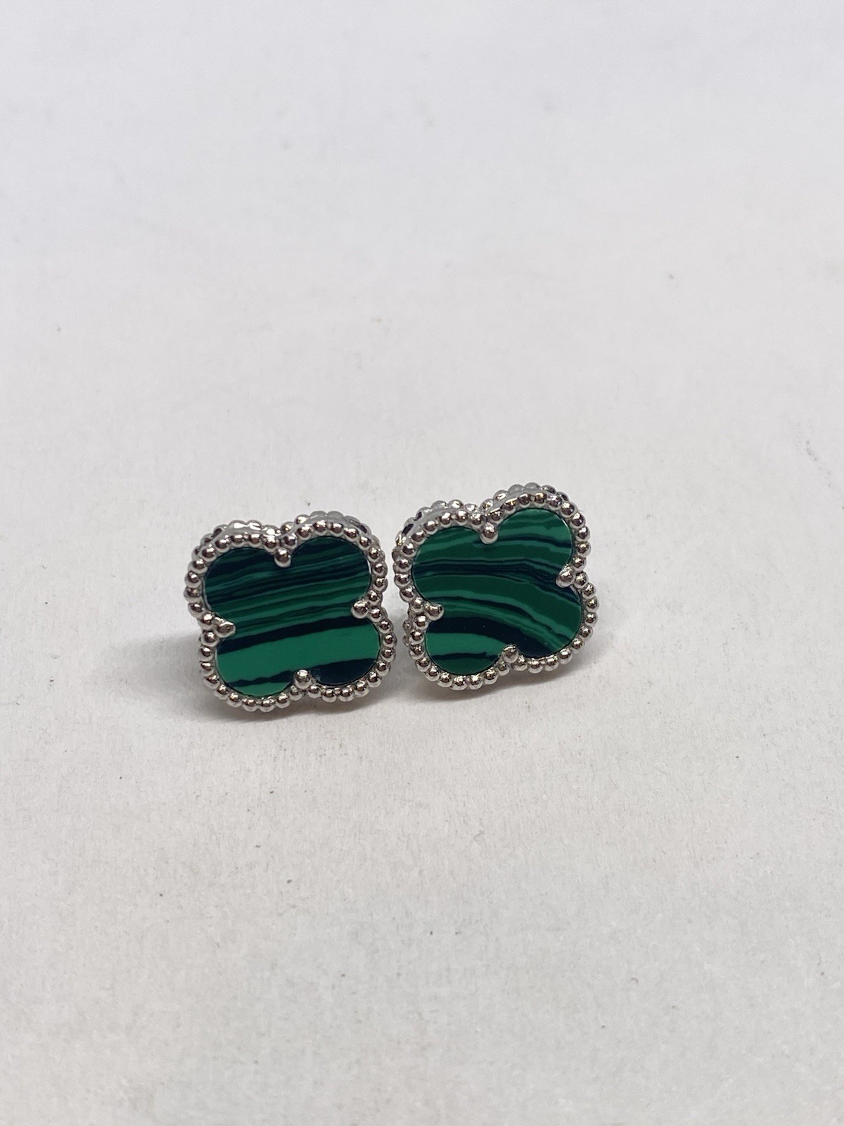 MALACHITE GEMSTONE CLOVER WOMENS STERLING SILVER EARRINGS FINE JEWELRY MALACHITE GEMSTONE CLOVER WOMENS STERLING SILVER EARRINGS FINE JEWELRY