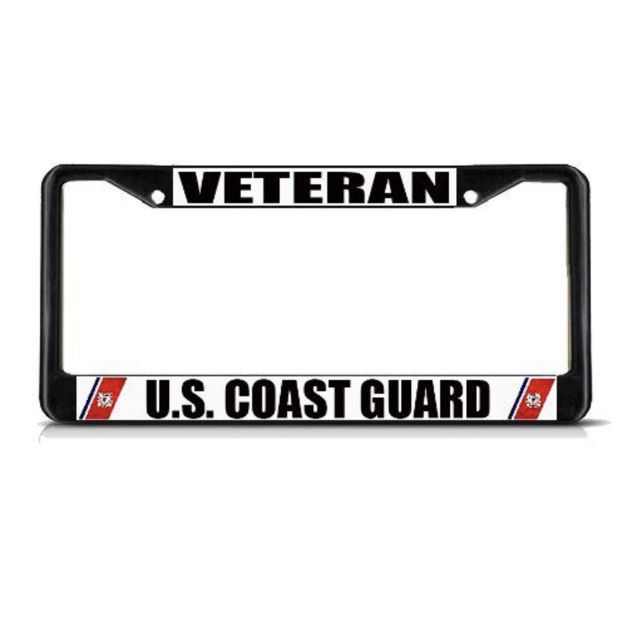 NEW U.S. Coast Guard Veteran Metal License Plate Frame BLACK 2 Hole - Ships Free