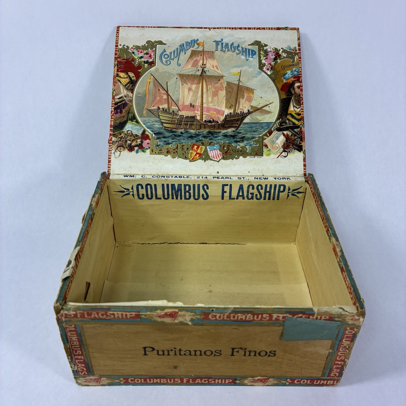 Vintage Rare 1913 Columbus Flagship Habana Wooden Cigar Box w/Tax Stamp New York