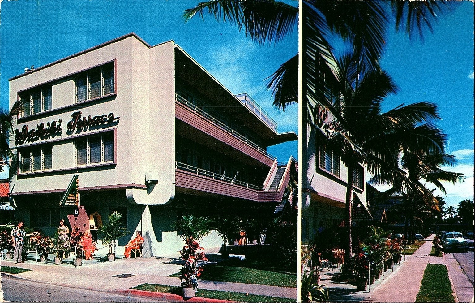 Waikiki Terrace Apartment Hotel Honolulu Hawaii Multiview Chrome Postcard