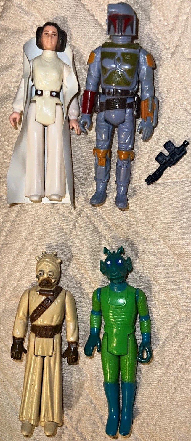 Kenner Star Wars 1977 Vintage Action Figure Lot Boba Fett, Princess Leia, Tusken