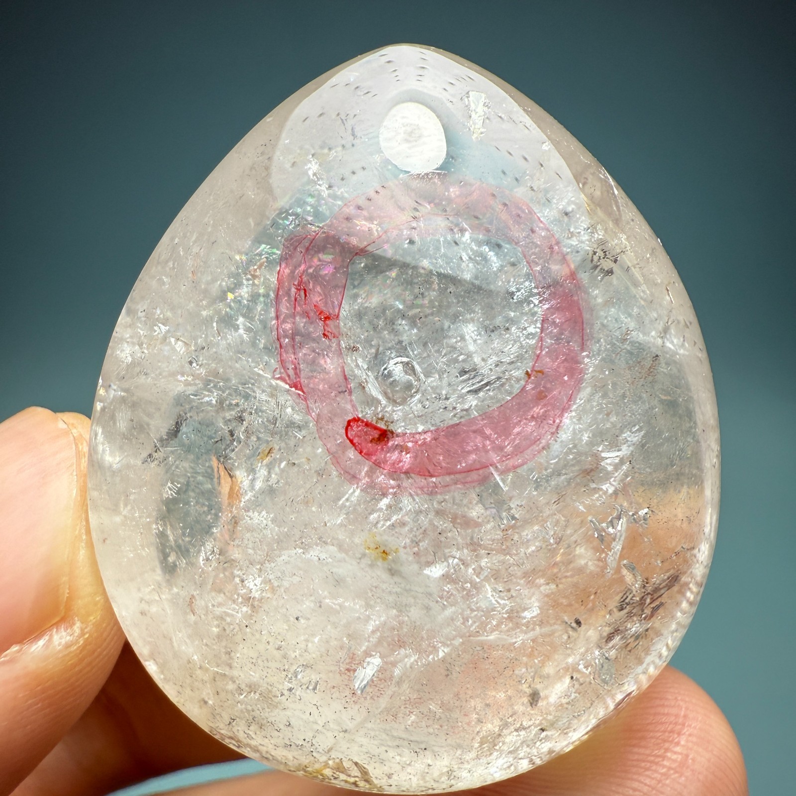 204Ct Natural clear Herkimer diamond gem tip Crystal+Moving graphite droplets