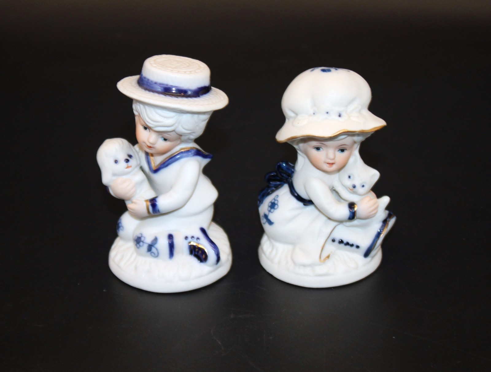 VTG Lego Porcelain Figurines Boy with Puppy Dog Girl with Kitty Cat Pair 3 1/2\