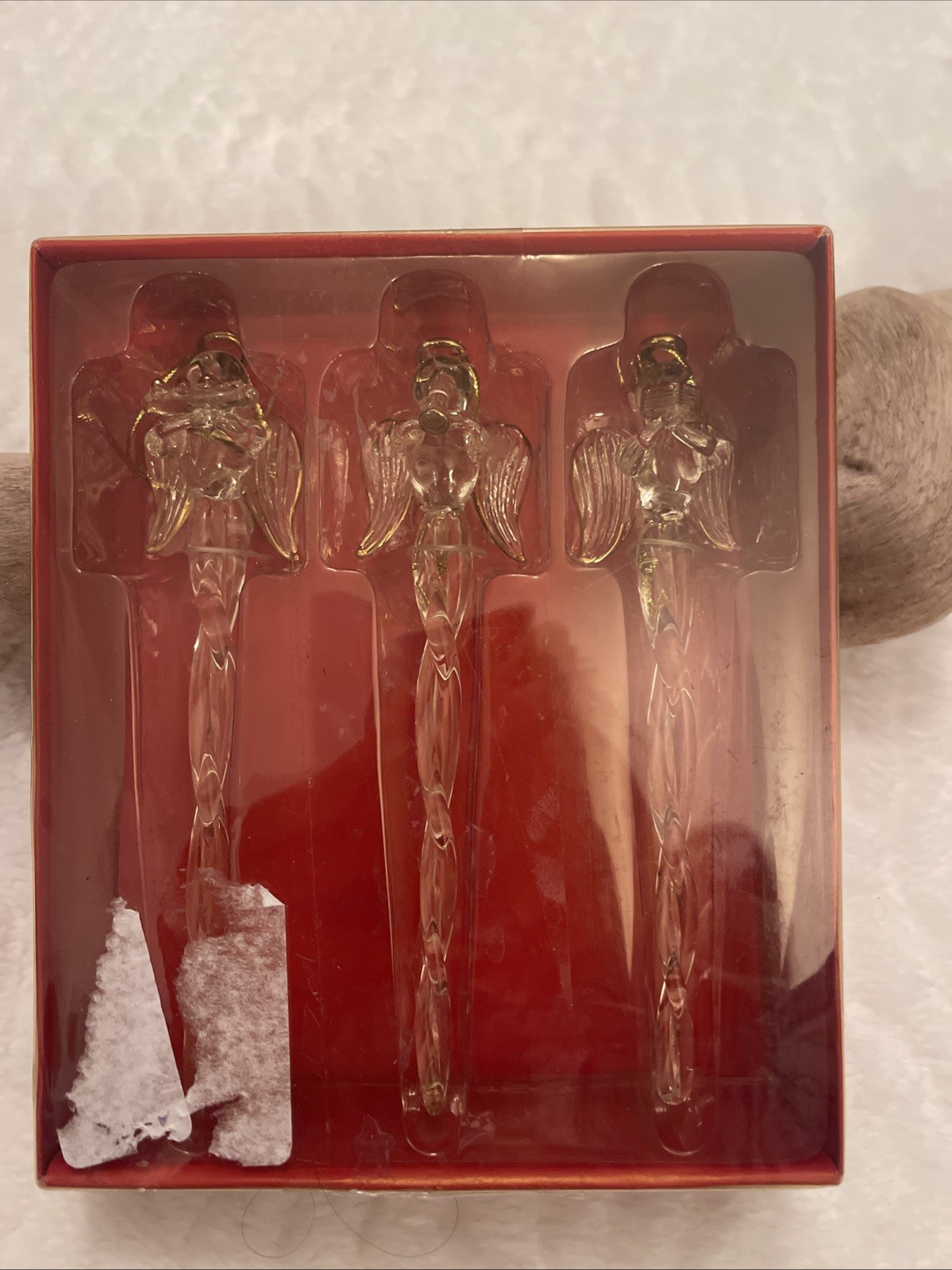 Vintage Set Of 3 Pier 1 Icicle Angels Hand-Made Glass Ornaments 6.5” 