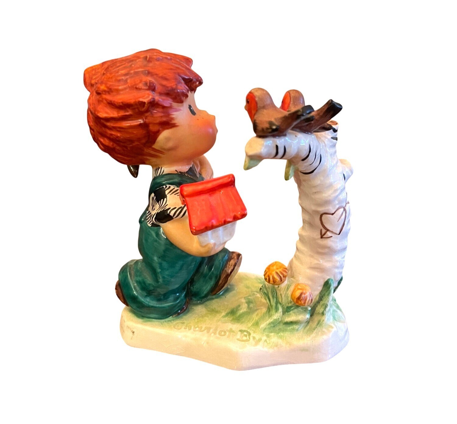 Vintage 1957 W. Goebel Western Germany Boy Hammer Tree Birds Figurine Charlot