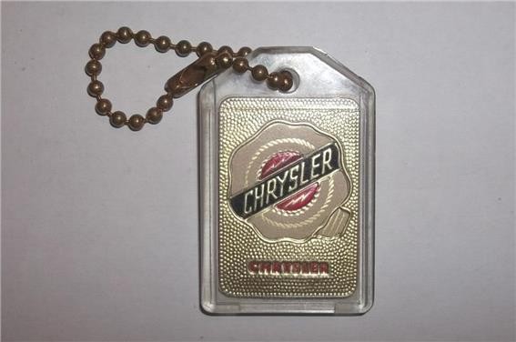 VINTAGE CHRYSLER SAMPLE KEY HOLDER KEYCHAIN JOHNSON MOTOR CO MAIN ST DAYTON OHIO