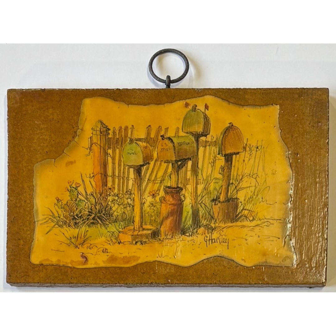 G. Harvey Vintage Wood Plaque Rural Americana Wall Art Rustic Country Farmhouse