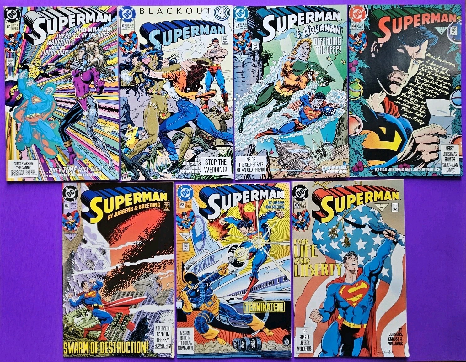 Lot Of 7 SUPERMAN #61 62 63 64 67 68 69 Comic Books NEW UNREAD NM 9.4 DC 1991-92
