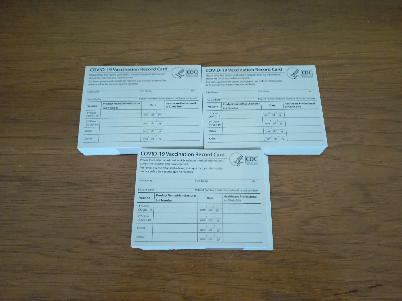 150 CDC COVID-19 Vaccination Blank Card Collector Use Only