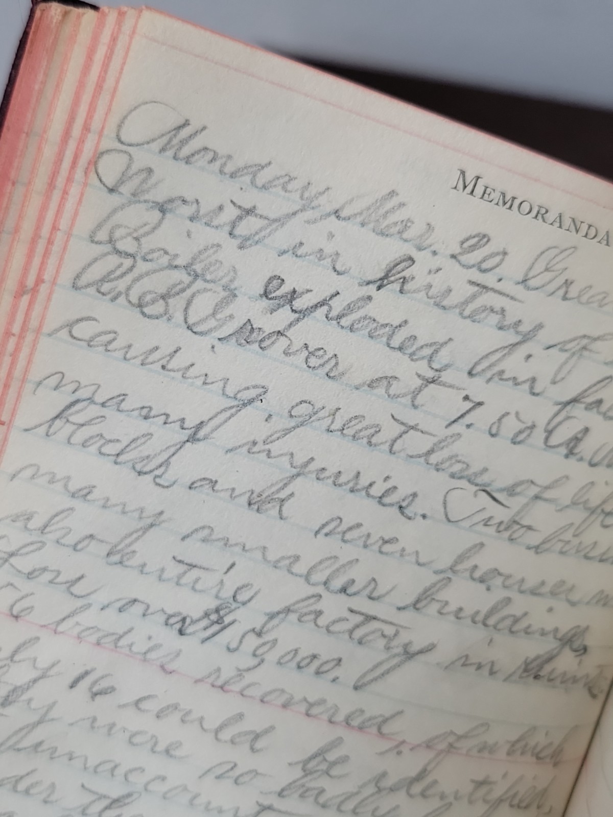 1905 Brockton MA Woman Diary Grover Shoe Factory Explosion Account Handwritten