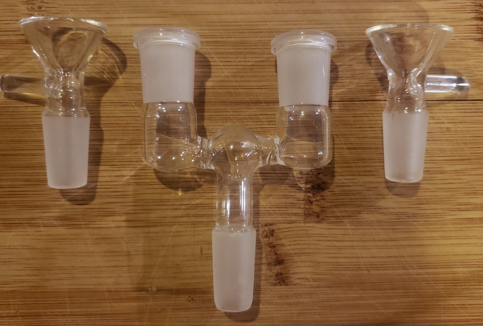 Laboratory Glass recycler 3-in-1 glass adapter 14mm male to 14mm female & 2 Funn