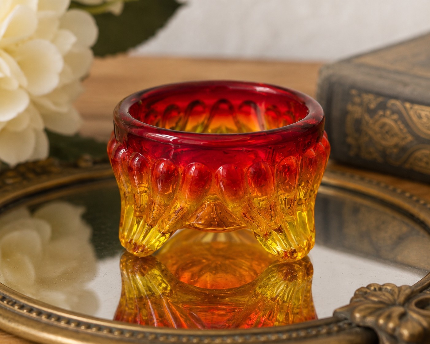 Boyd Amberina Glass Footed Open Salt Cellar Cadmium Glow 1\
