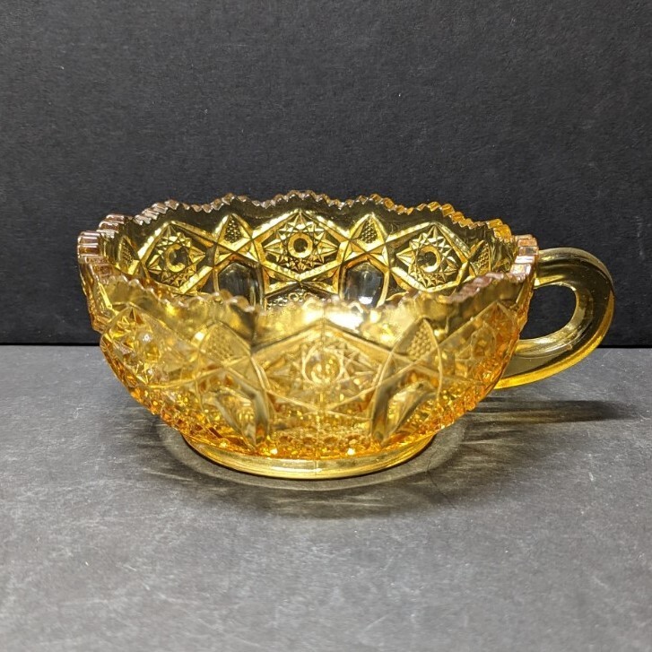 LE Smith Glass Amber Nappy Single Handled Bowl Dish - see description