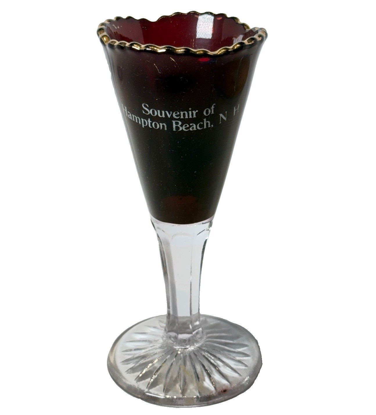 HAMPTON BEACH NH NEW HAMPSHIRE ANTIQUE Ruby Red Flash Souvenir Glass TRINKET CUP