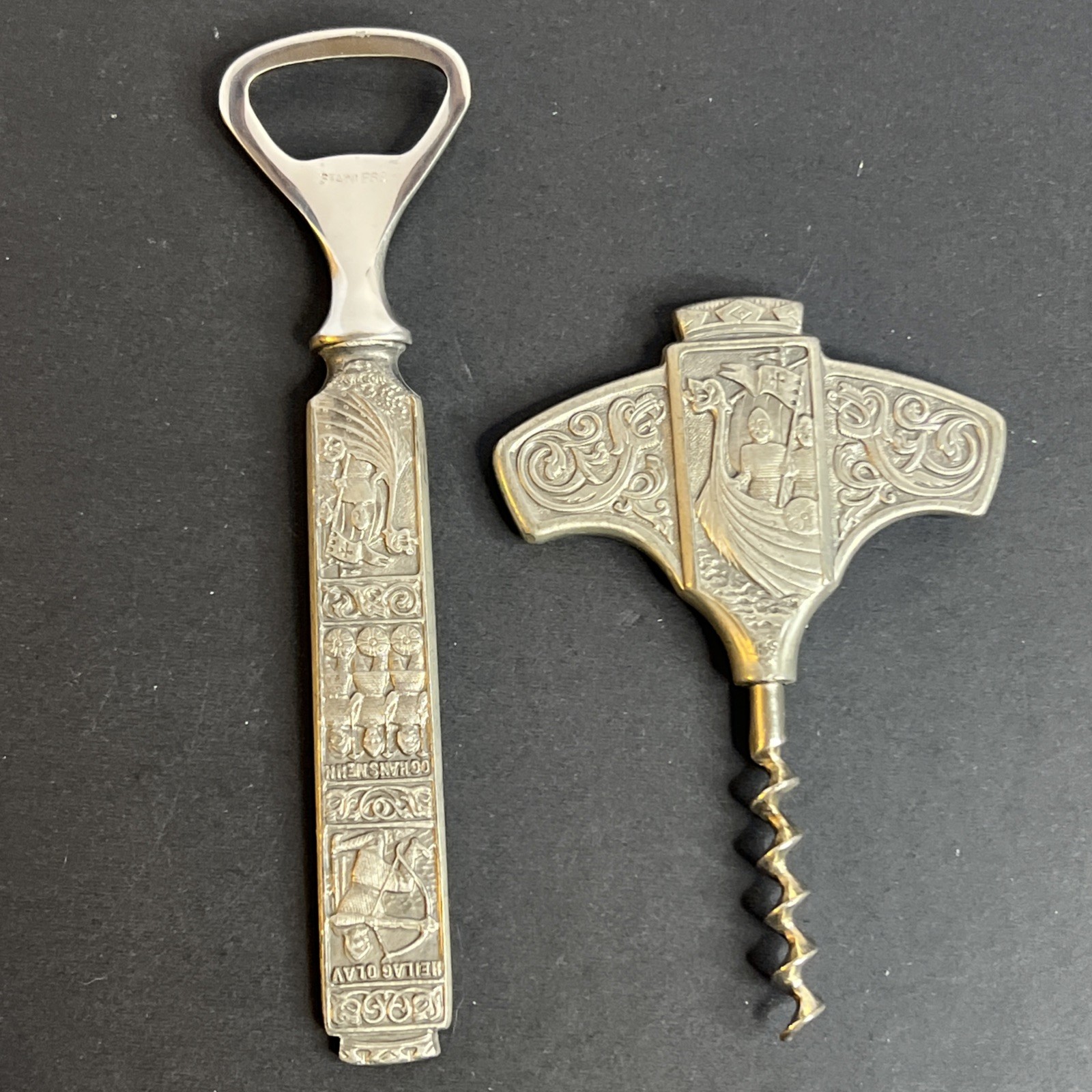Konge Tinn Norwegian Pewter Bottle Opener  Corkscrew NORWAY Vikings Sailing
