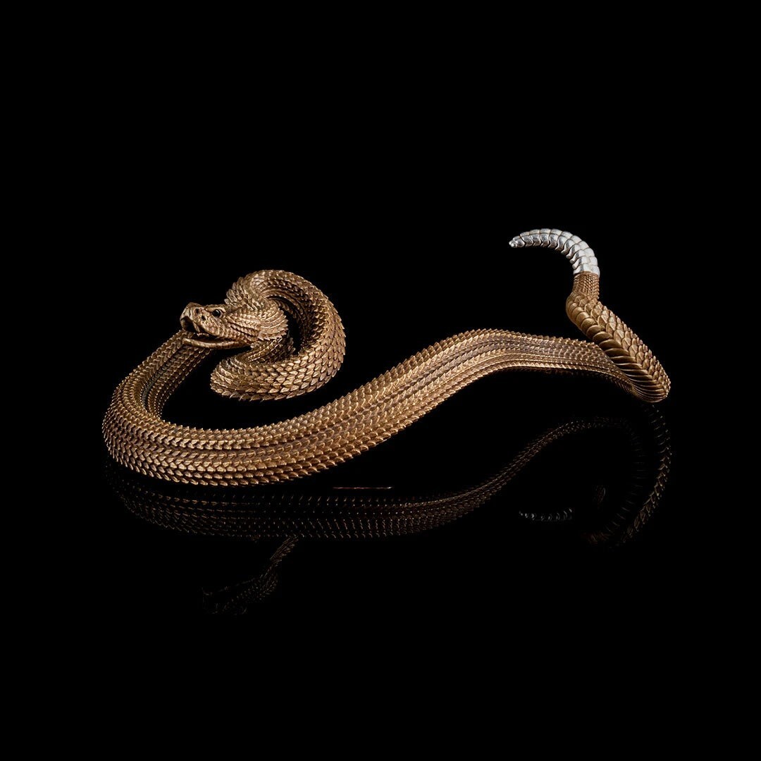 Brass Rattlesnake Pen Holder, Desk Decor, Gifts for Snake Lovers