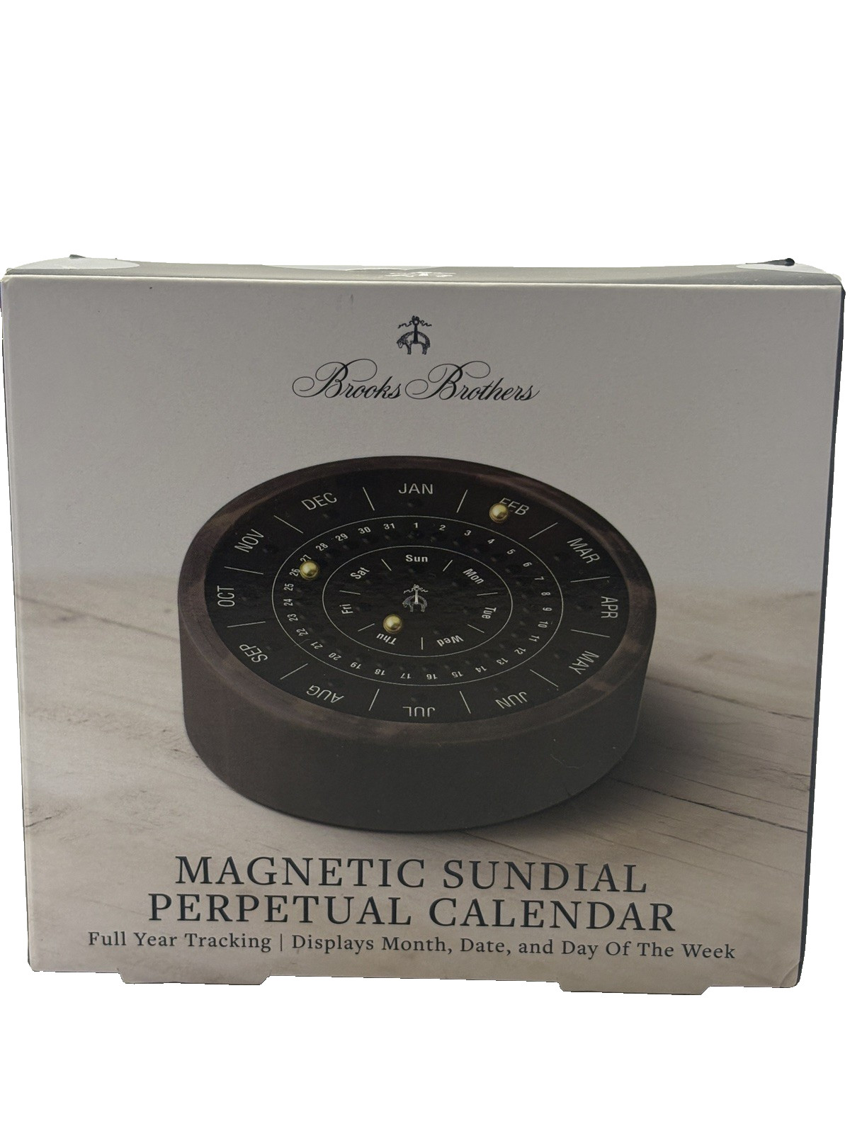 Brooks Brothers Magnetic Sundial Perpetual Calendar Wood Desk NIB New Sealed