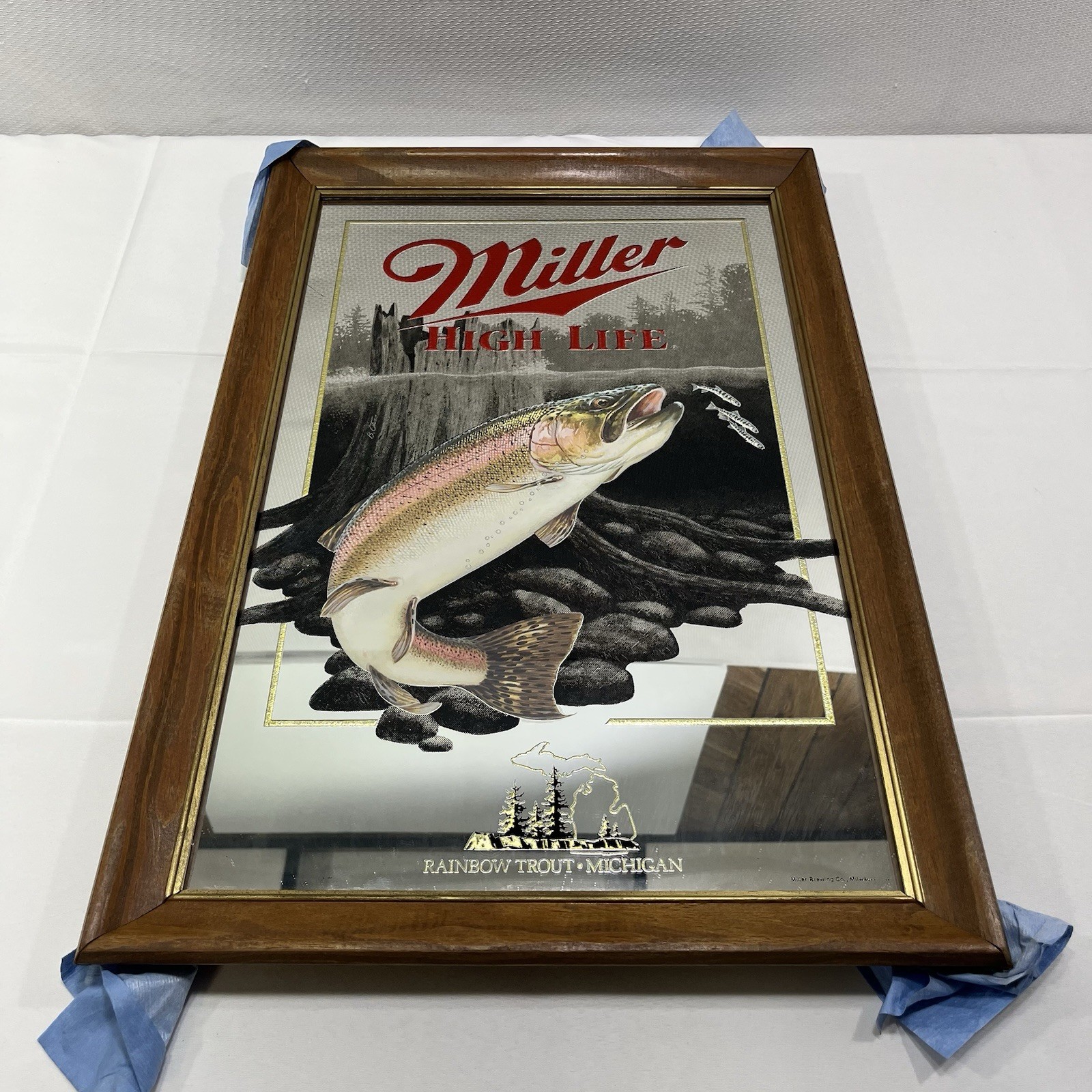 VTG Miller High Life Rainbow Trout Mirror 1992 Michigan Wildlife Series Bar Beer
