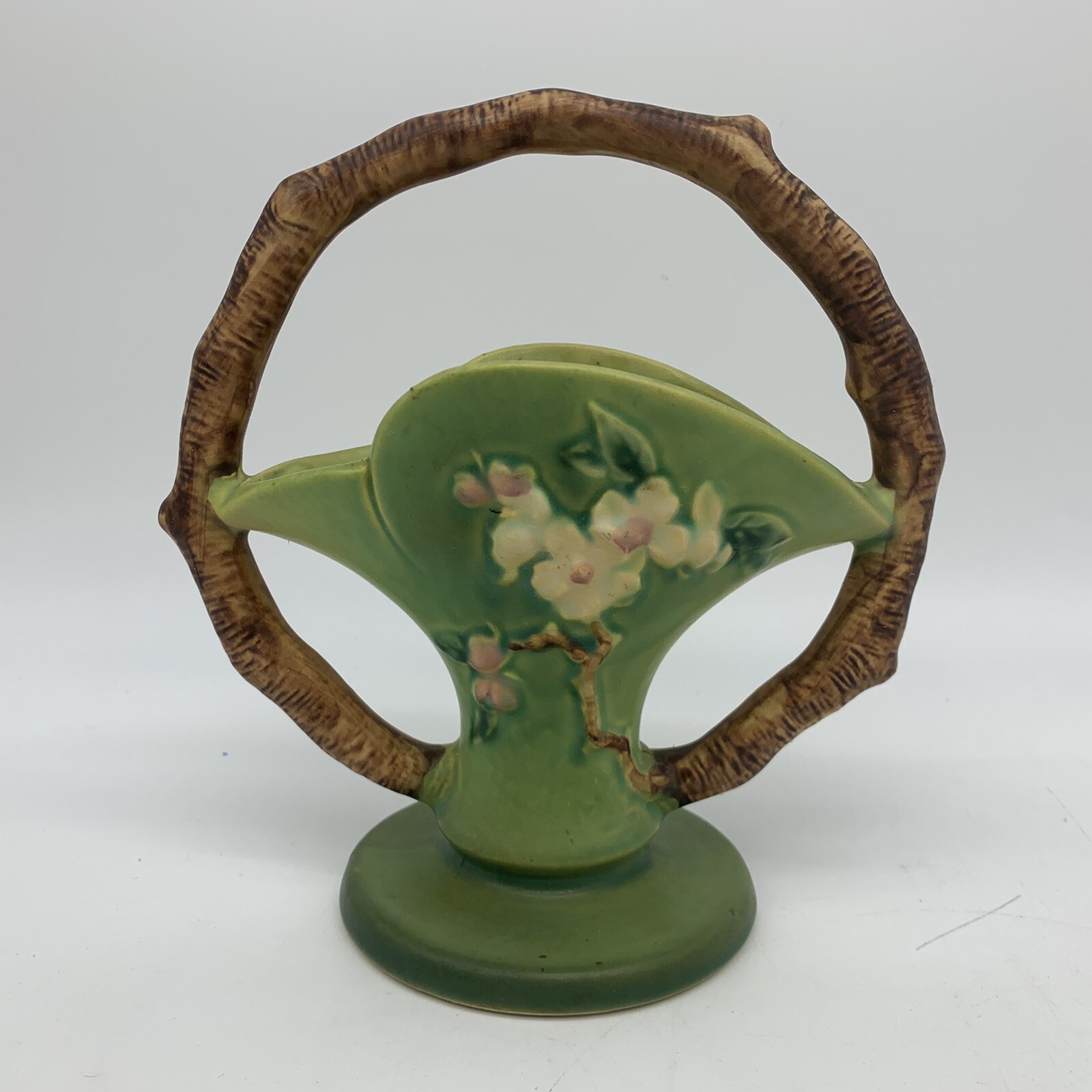 VTG 1940s Roseville Hand Painted Green Apple Blossom Art Pottery 9\