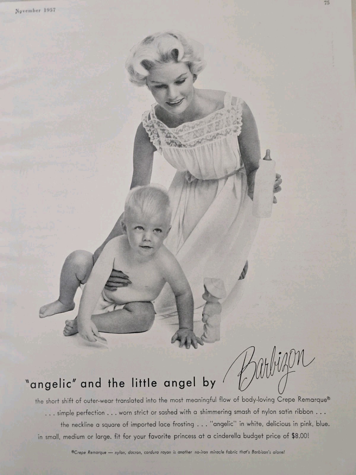 1957 Pretty Blonde Barbizon Gown Toddler Boy Diaper little angel vintage ad 