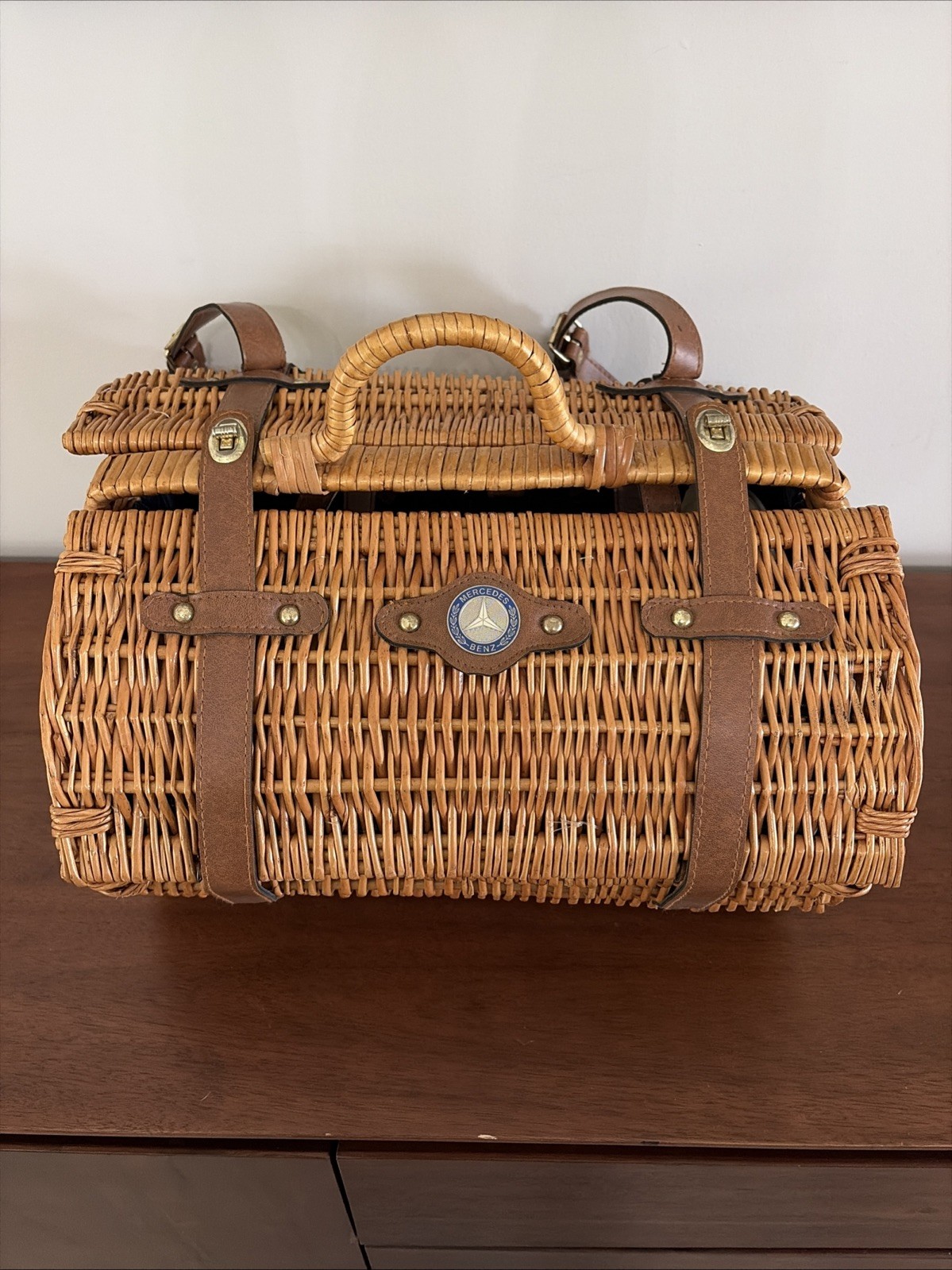 Vintage Mercedes Benz Classic Collection Wicker Picnic Basket Incomplete