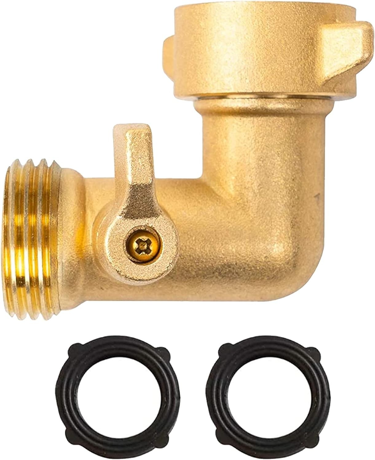 Xiny Tool 90 Degree Garden Hose Adapter with Shut Off Valves, 3 4 Solid Brass