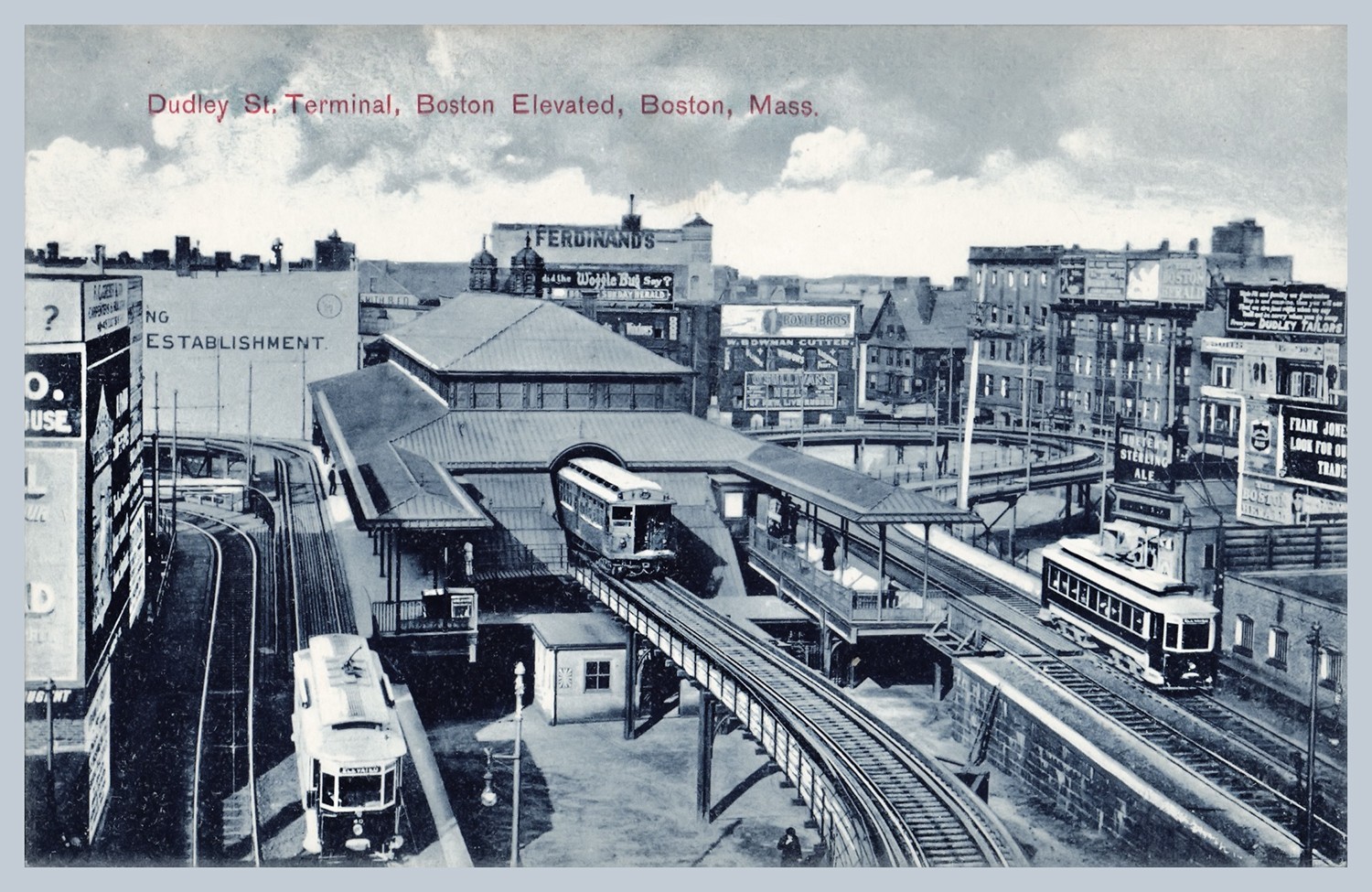 c1910 Dudley St Terminal Boston Elevated Railway Trolley Streetcar Postcard -289